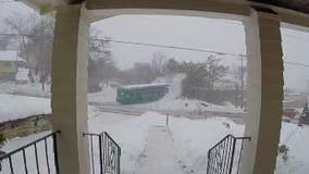 MCTS bus veers off snow-slicked street in Wauwatosa