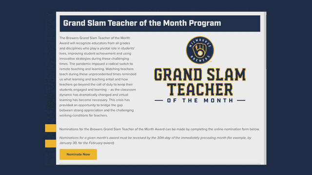 Know a 'Grand Slam Teacher?' Brewers want to hear about them