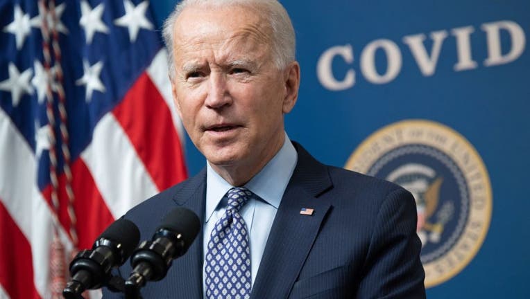 President Joe Biden speaks about the 50 million doses of the COVID-19 vaccine shot administered in the U.S. during an event commemorating the milestone in the Eisenhower Executive Office Building in Washington, D.C., on Feb. 25, 2021. (Photo by SAUL LOEB/AFP via Getty Images)