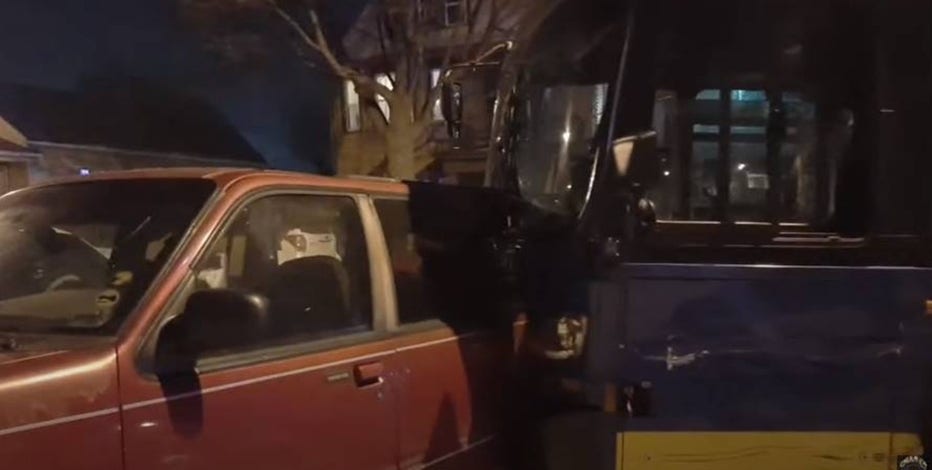 Vehicle strikes MCTS bus, pushing it into multiple parked vehicles