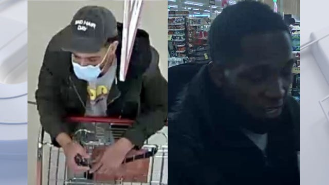 Suspects attempted to leave Woodman's with 2 full shopping carts, did not pay