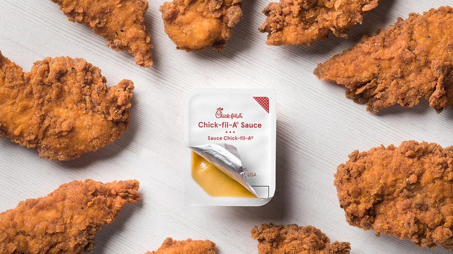 The Spicy Chick-n-Strips will come seasoned with a spicy blend of peppers, offered as a three or four-strip entrée as well as a catering choice. (Chick-fil-A)