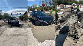 Caledonia construction zone confuses driver, ended up in wet concrete