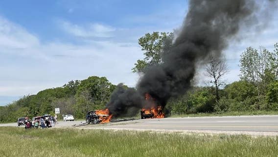 Vehicle fires near Johnson Creek after crash, Flight called