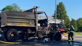 New Berlin dump truck fire, diesel leak at Kwik Trip