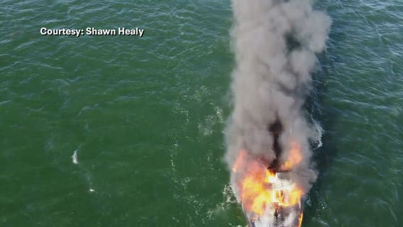 Boat fire on Pewaukee Lake, 2 on board