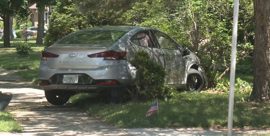 Pursuit, crash in Whitefish Bay yard caught on camera