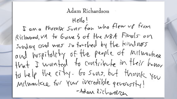 Suns fan donates to Wisconsin charity, notes Milwaukee generosity
