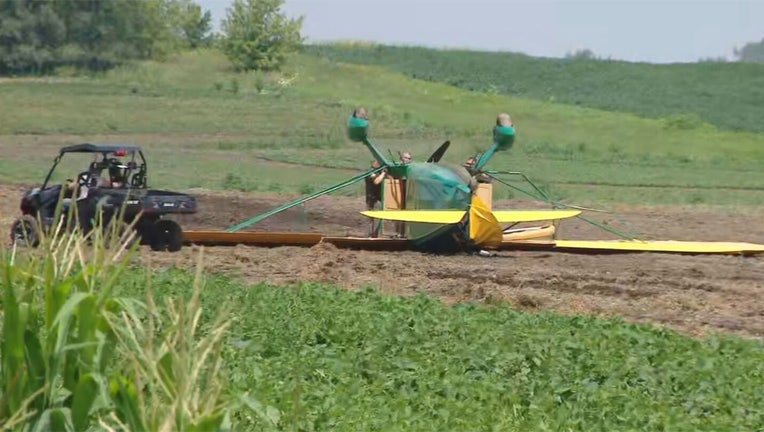 Sheriff's officials investigate the crash of a small airplane near Ripon July 29, 2021. (WLUK image)