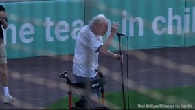 96-year-old WWII veteran sings national anthem before baseball game