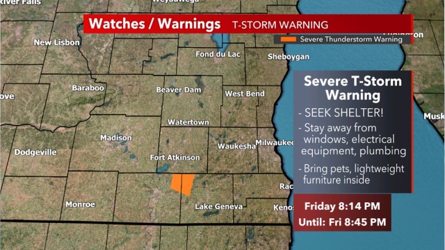 Severe thunderstorm warning, hail possible