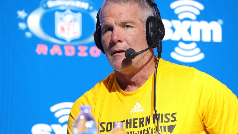 MIAMI, FLORIDA - JANUARY 31: Former NFL player Brett Favre speaks onstage during day 3 of SiriusXM at Super Bowl LIV on January 31, 2020 in Miami, Florida.