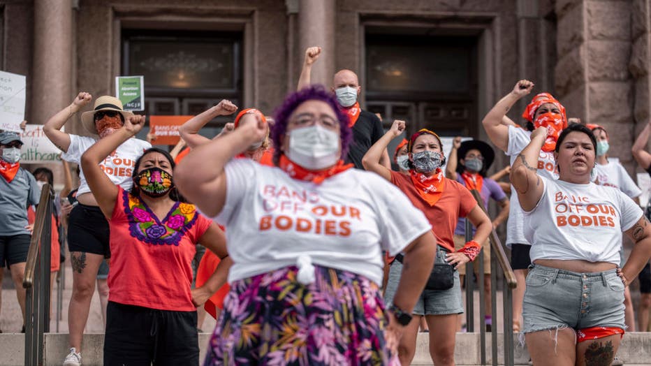 AUSTIN, TX - SEPT 1: Pro-choice protesters perform outside the