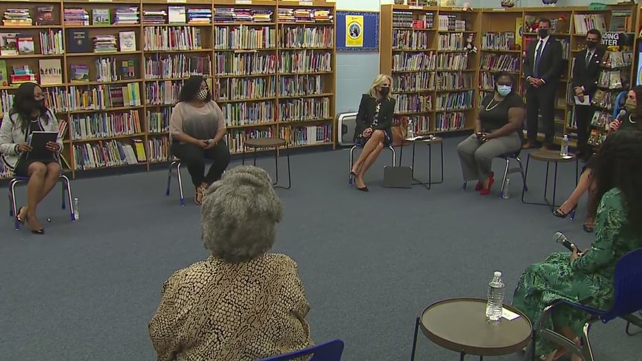 First Lady Jill Biden visits with teachers, parents at Marvin E. Pratt Elementary School in Milwaukee