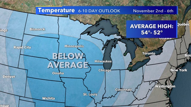 Below average temps expected 1st week of November