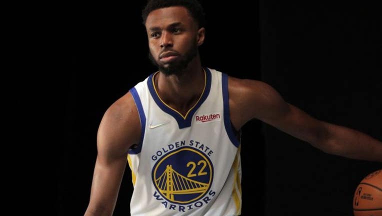 SAN FRANCISCO - SEPTEMBER 27: Andrew Wiggins having his portrait made as the Golden State Warriors held their media day for the 2021-22 season at Chase Center in San Francisco, Calif., on Monday, September 27, 2021. (Carlos Avila Gonzalez/San Francisco Chronicle via Getty Images)