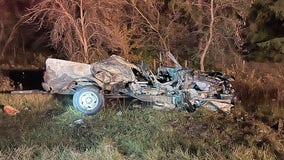 Waukesha County crash, vehicle fire; 1 transported to the hospital