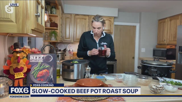 Slow-cooked beef Pot roast soup with roasted vegetables