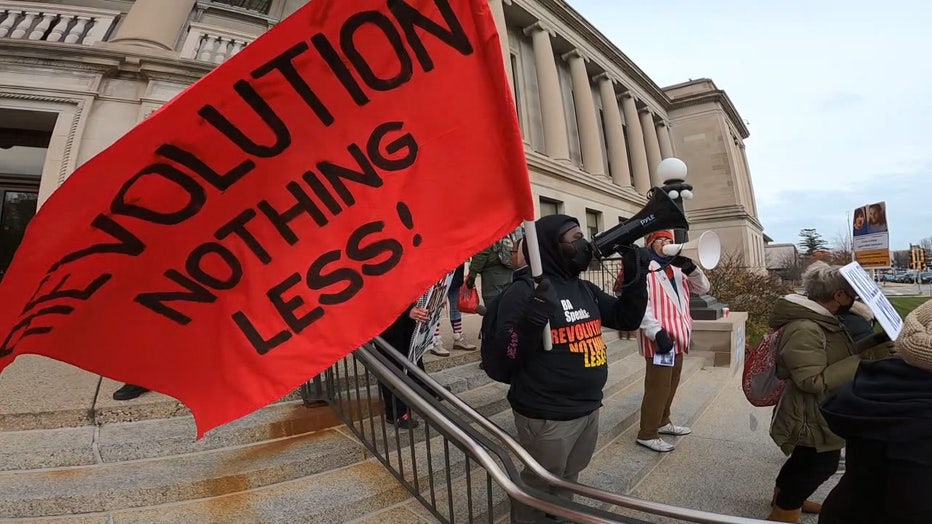 Groups rally outside the Kenosha County Courthouse