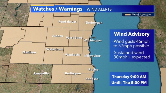 Wind advisory for southeast Wisconsin until 5 p.m. Thursday, Dec. 16