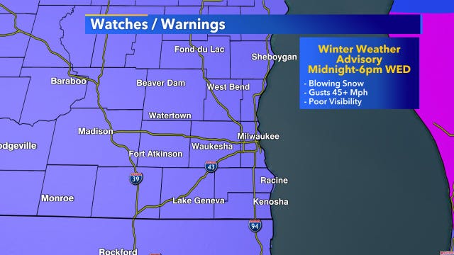 Winter weather advisory, southeast Wisconsin Wednesday