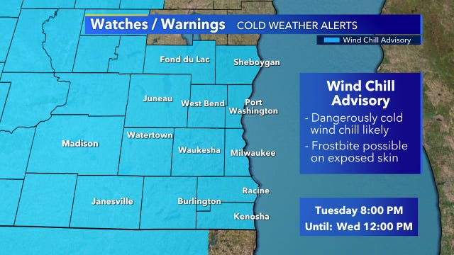 Wind chill advisory in effect Tuesday