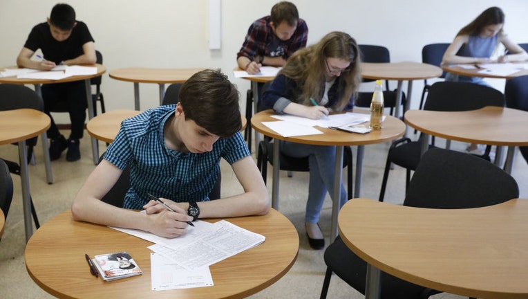 Applicants take entrance exams at Higher School of Economics in Moscow