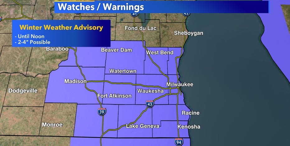 Winter weather advisory, snow Monday morning