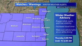 Winter weather advisory begins 3 p.m. Thursday, ends 6 a.m. Friday