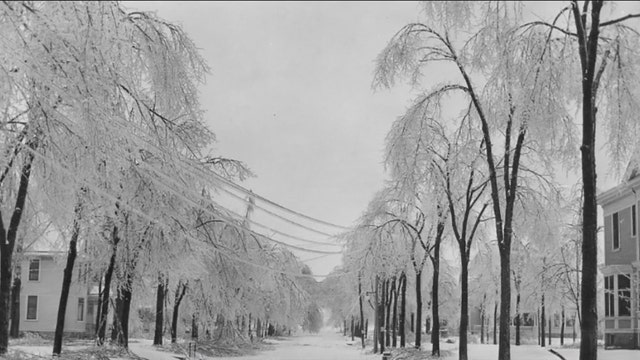 Wisconsin ice storm 100 years ago; up to 4" of ice on trees, poles