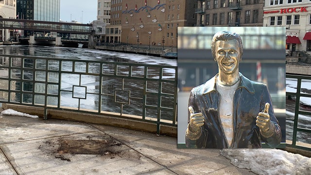 Bronze Fonz on Milwaukee's RiverWalk; where is it?