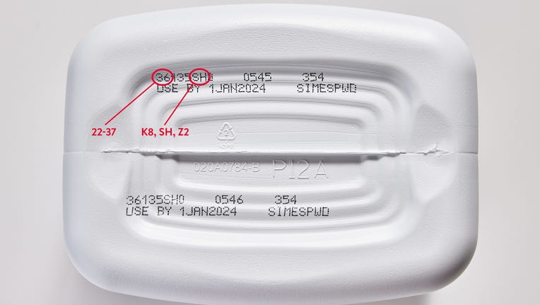 Officials said do not use the product if the first two digits of the code are 22 through 37, the code on the container contains K8, SH or Z2, and the expiration date is 4-1-2022 (APR 2022) or later. (Provided image / Abbott)