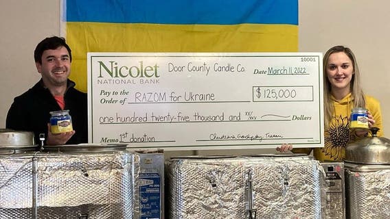 Wisconsin candle company sends $125K check to Ukraine