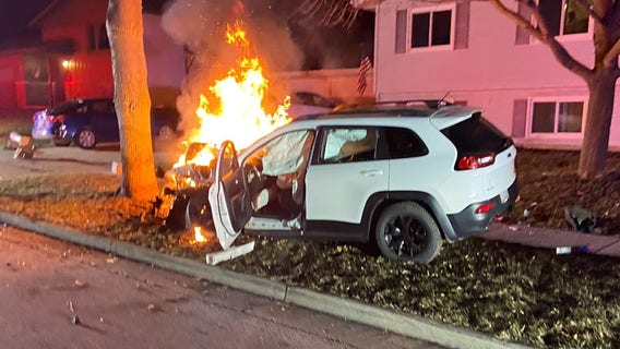 Waukesha pursuit ends in crash; vehicle catches fire, driver arrested
