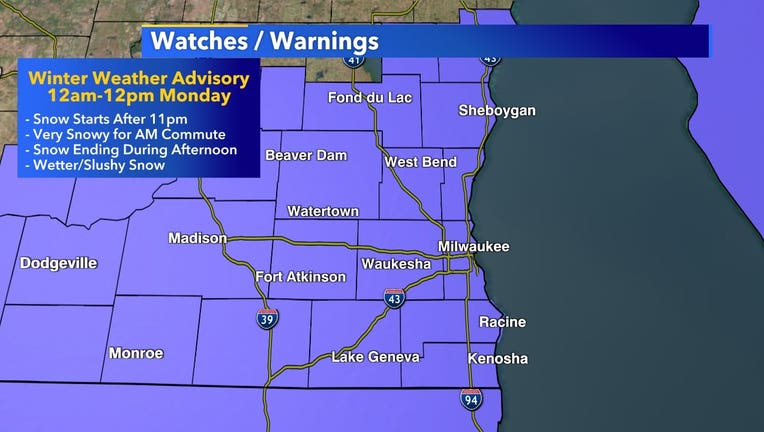 Winter Weather Advisory Southeast Wisconsin Monday | FOX6 Milwaukee