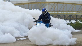 Foul-smelling toxic foam spewing from polluted river takes over Colombian city