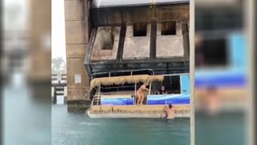 Rising Florida drawbridge partially crushes pontoon boat, sending passengers scrambling