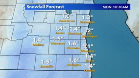Another round of snow Sunday night into Monday morning