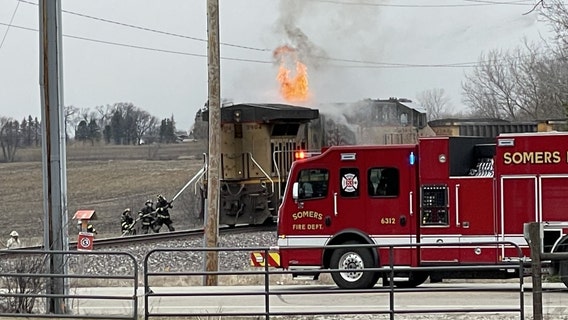 Kenosha County freight train fire in rear engine car; nobody hurt