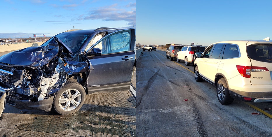 Racine County chain reaction crash; squad car hit, 1 injured