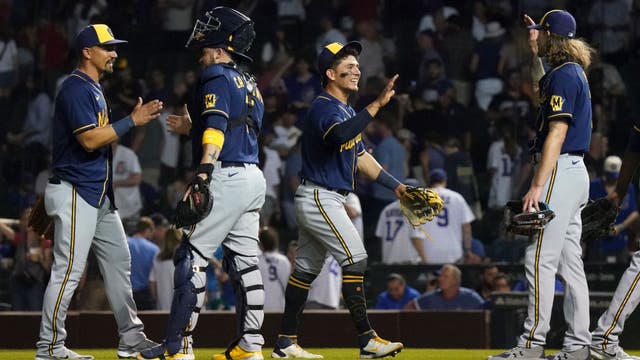 Brewers sweep Cubs, Taylor HRs in both ends, Ashby fans 12
