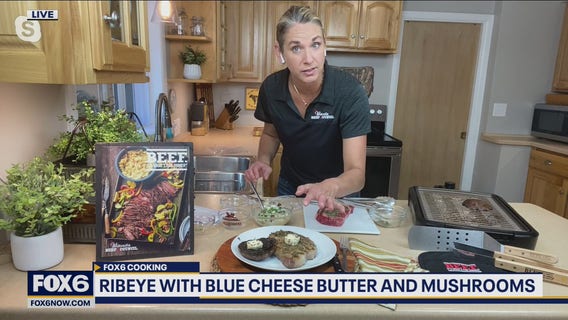 Ribeye Steaks with Blue Cheese Butter and Mushrooms: recipe