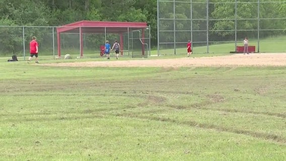 Hartland baseball diamond destroyed, tire tracks in outfield