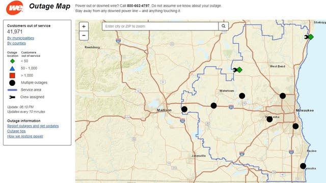 Severe storms, power outages for 45K We Energies' customers