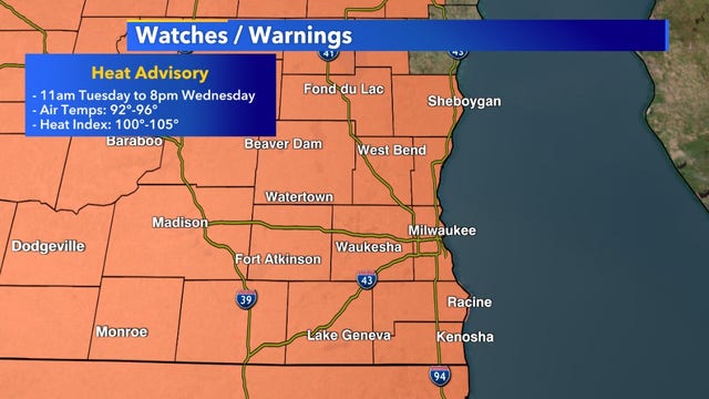 Heat advisory for SE Wisconsin until 8 p.m. Wednesday