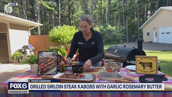 Grilled sirloin steak kabobs with garlic rosemary butter: recipe