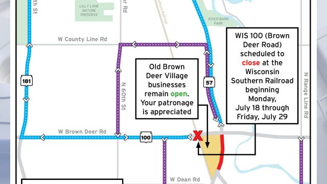 Brown Deer Road to close July 18-29 at Wisconsin Southern Railroad crossing