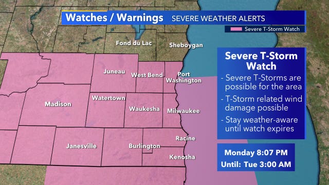 Severe T-storm watch through early Tuesday