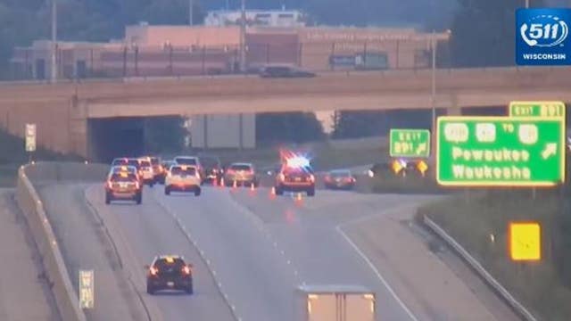 Pewaukee I-94 crash, 2 motorcycles, sedan, 4 hurt