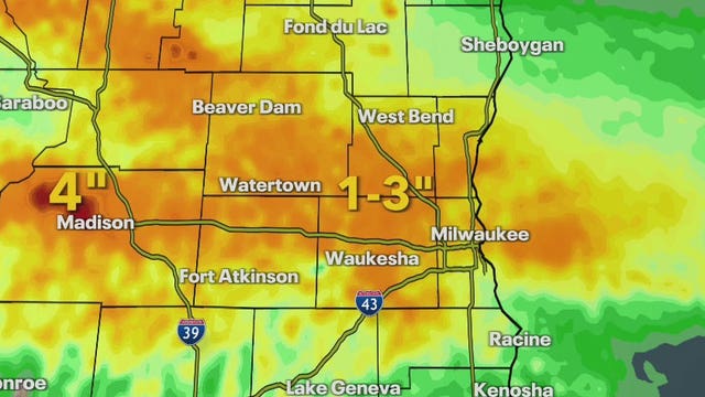Rainfall totals for southeast Wisconsin; storms on Thursday, Aug. 25